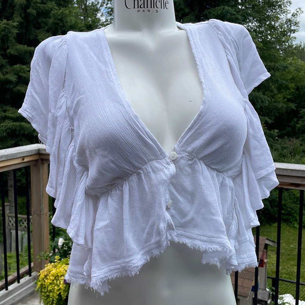 Cutest free people white ruffle boho top